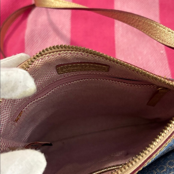 Dooney & Bourke Denim-Inspired Blue and Gold Crossbody Bag - Picture 11 of 15
